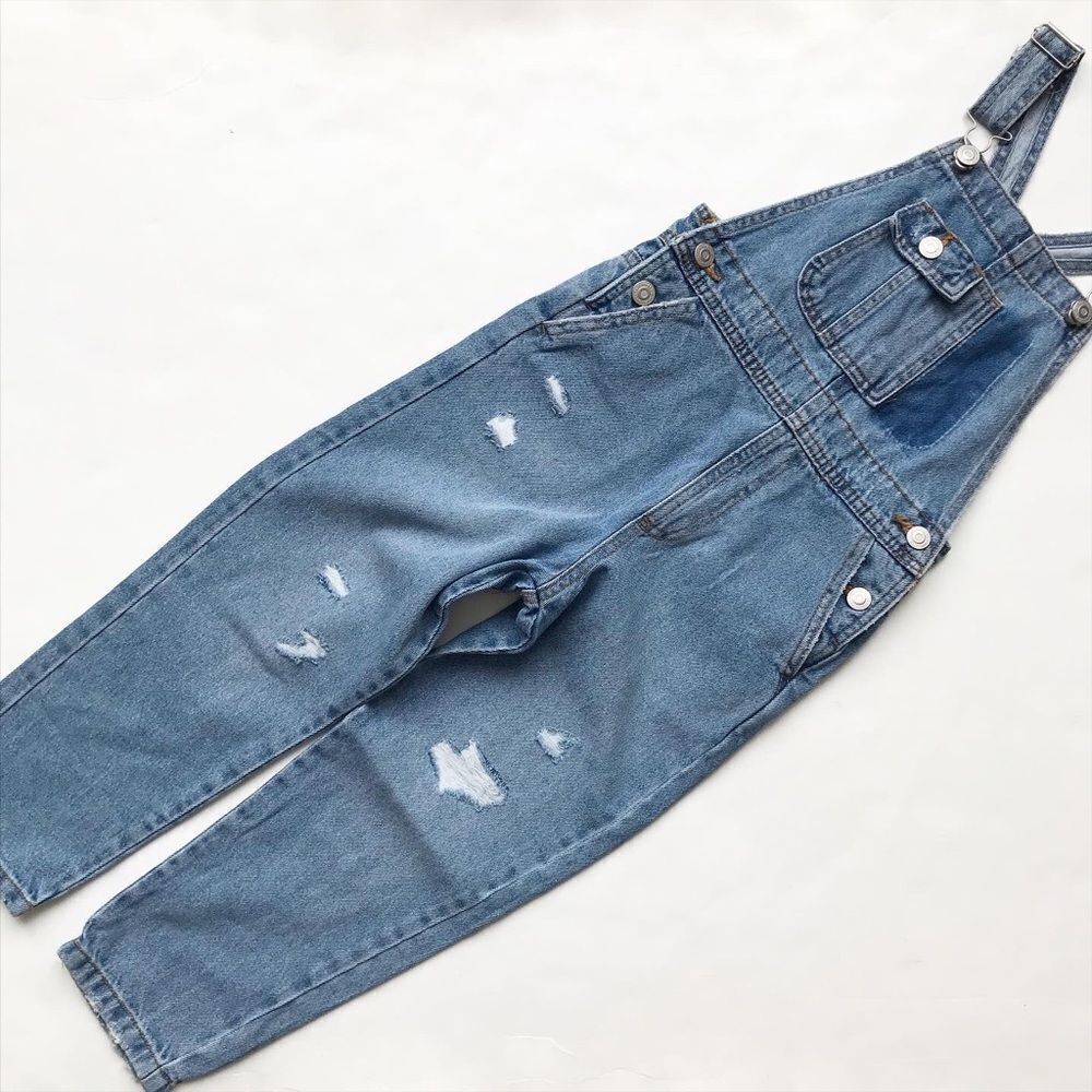 Zara NWT denim distressed overalls 7Y